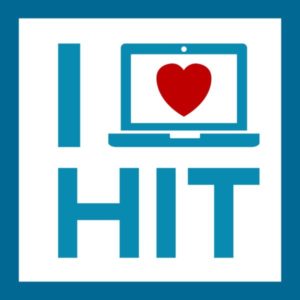 Logo showing the text "I love HIT" with a computer with a heart icon inside it to represent love.